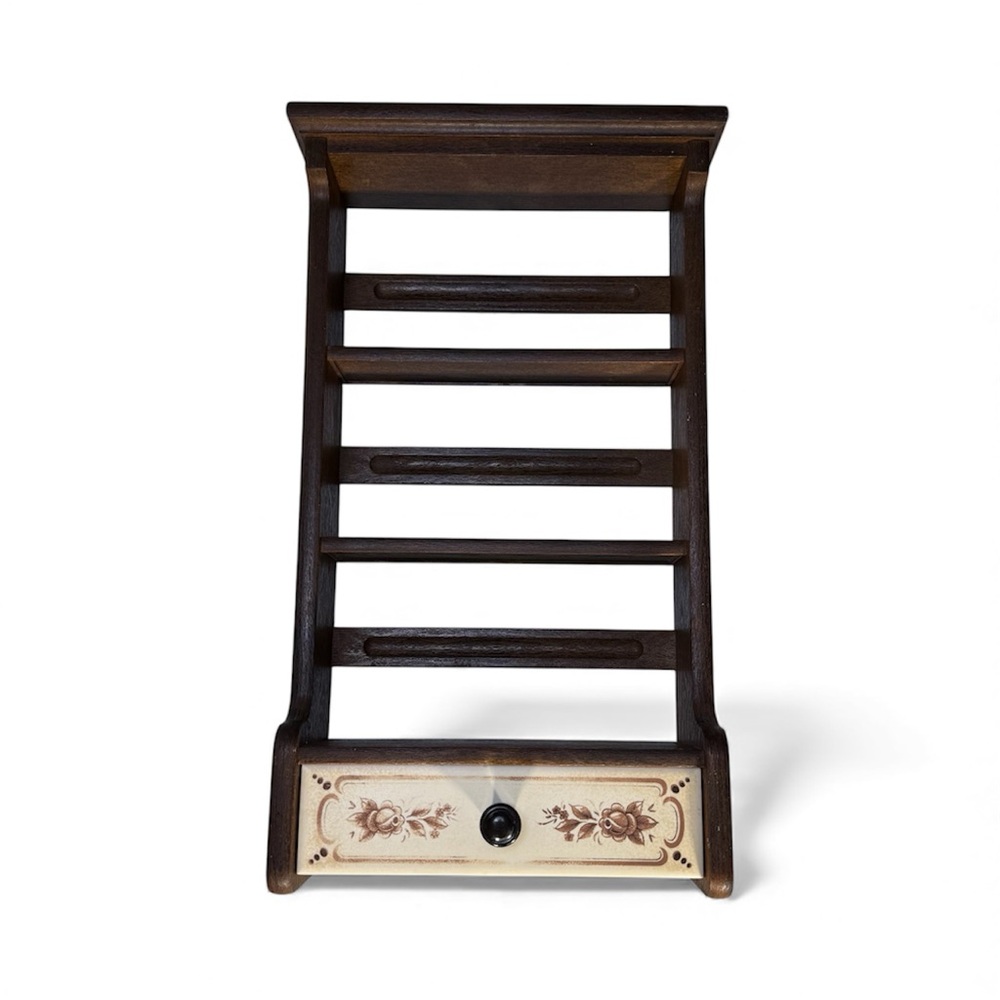 Wooden Shelf 3 Tiers + Pullout Drawer Stand / Hang Wood Brown Floral Design Used